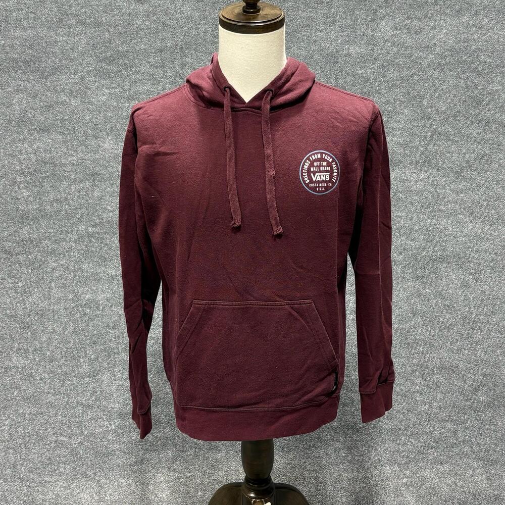 Vans Hoodie Mens Small Red Off The Wall Graphic Pullover Kangaroo Pocket Fleece